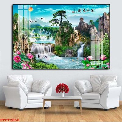 File gốc Tranh sơn thủy thác nước FTPT2058 (in mica) làm bảng hiệu
