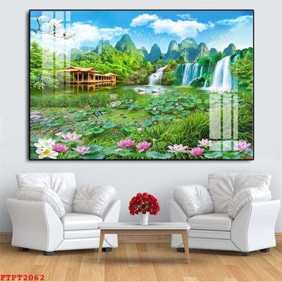 File in ấn Tranh sơn thủy thác nước FTPT2062 chuyên nghiệp