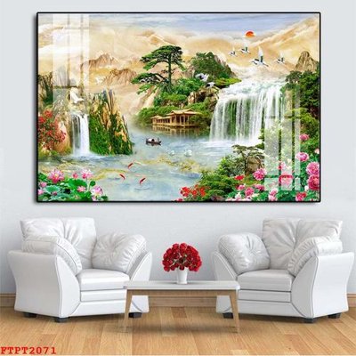 File ảnh Tranh sơn thủy thác nước FTPT2071 (gốc) cho trang trí nhà hàng