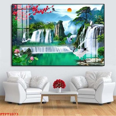 Download file gốc Tranh sơn thủy thác nước FTPT2073 (in lụa) cao cấp