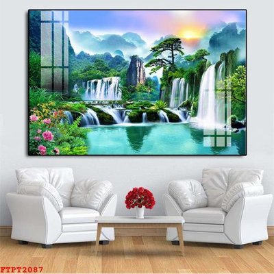 File gốc Tranh sơn thủy thác nước FTPT2087 (in tráng gương) hiện đại