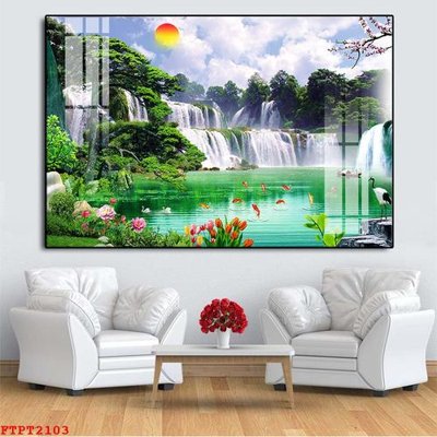 File gốc Tranh sơn thủy thác nước FTPT2103 (in tráng gương) sang trọng