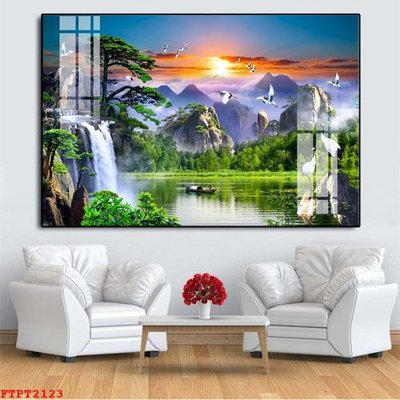 Tải file Tranh sơn thủy thác nước FTPT2123 (gốc) in tranh tráng gương