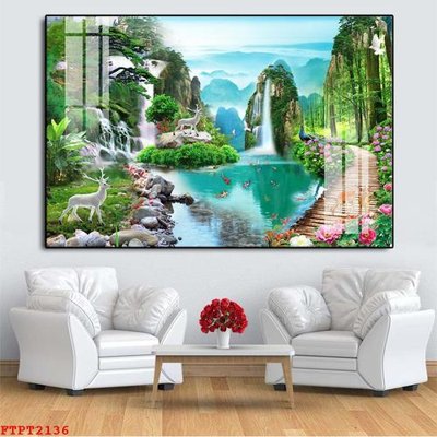 Tải file Tranh sơn thủy thác nước FTPT2136 (ảnh gốc) file AI/EPS