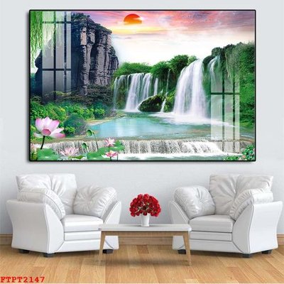 File in trần Tranh sơn thủy thác nước FTPT2147 (file gốc) phong thủy