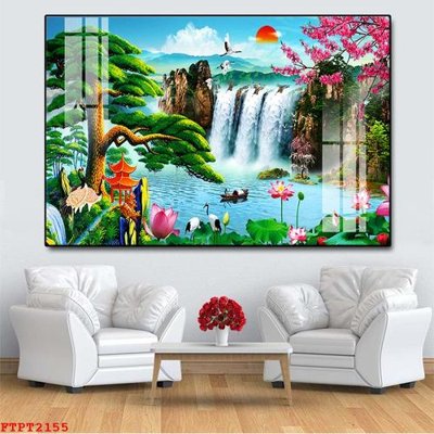 File ảnh Tranh sơn thủy thác nước FTPT2155 (gốc) dùng in Pano