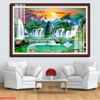 File tranh Tranh sơn thủy thác nước FTPT2170 (ảnh gốc) in trần 3D
