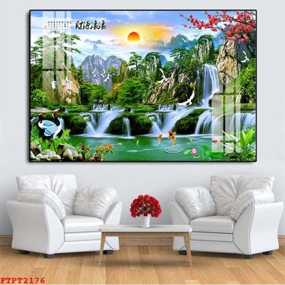 File gốc in ấn Tranh sơn thủy thác nước FTPT2176 chất lượng vượt trội