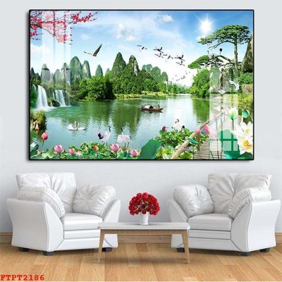 File tranh ảnh gốc Tranh sơn thủy thác nước FTPT2186 dùng cho in khổ lớn