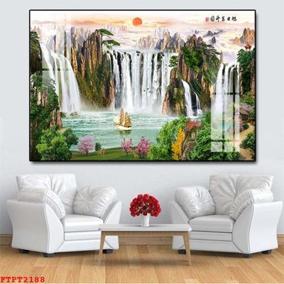 File tranh quảng cáo Tranh sơn thủy thác nước FTPT2188 (download file gốc)
