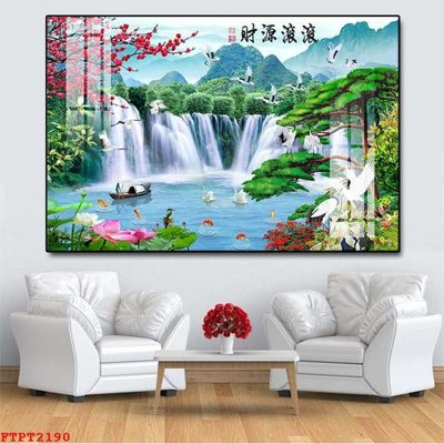 File tranh Tranh sơn thủy thác nước FTPT2190 (bản gốc) treo quán cafe