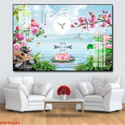 File in lụa Tranh sơn thủy thác nước FTPT2193 (hoa văn) Tranh sơn thủy thác nước FTPT2193