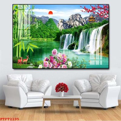 Tải xuống file tranh gốc Tranh sơn thủy thác nước FTPT2195 (PSD/TIFF)