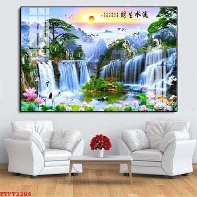 File gốc Tranh sơn thủy thác nước FTPT2208 (in tráng gương) sang trọng
