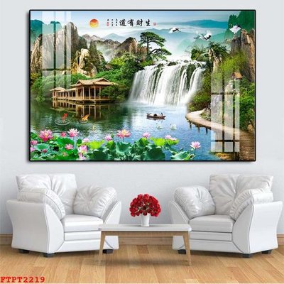 File gốc Tranh sơn thủy thác nước FTPT2219 (in lụa) cao cấp