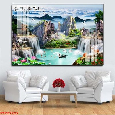 Tải file Tranh sơn thủy thác nước FTPT2222 (gốc) làm tranh treo tường