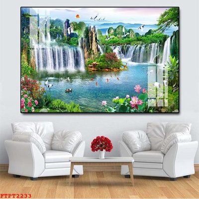 File gốc in ấn Tranh sơn thủy thác nước FTPT2233 độ phân giải cao