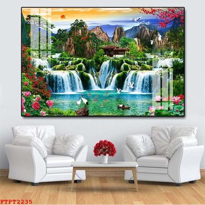 File tranh ảnh gốc Tranh sơn thủy thác nước FTPT2235 dùng cho in khổ lớn