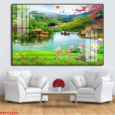 File tranh Tranh sơn thủy thác nước FTPT2238 (bản gốc) treo phòng ăn