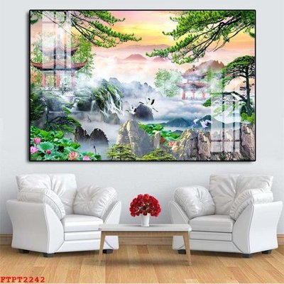 File gốc Tranh sơn thủy thác nước FTPT2242 (in ấn) màu sắc trung thực