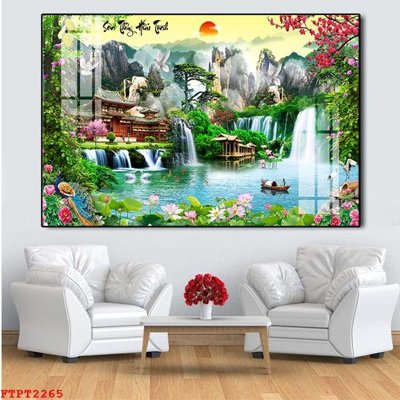 File gốc Tranh sơn thủy thác nước FTPT2265 (in lụa) trang trí tường
