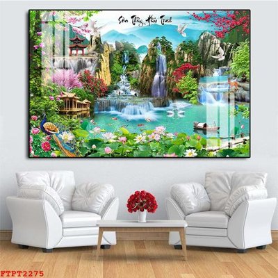 File in trần Tranh sơn thủy thác nước FTPT2275 (bản gốc) đại dương