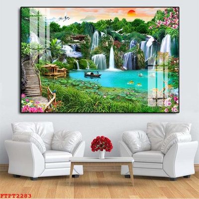 File PSD Tranh sơn thủy thác nước FTPT2283 (chất lượng in ấn)