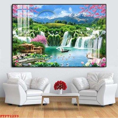File tranh Tranh sơn thủy thác nước FTPT2299 (gốc) in vải canvas