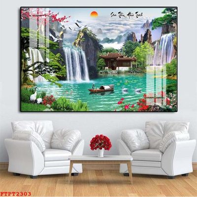 Download file gốc Tranh sơn thủy thác nước FTPT2303 (in mica) trang trí