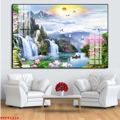File tranh Tranh sơn thủy thác nước FTPT2316 (bản gốc) in lụa 5D