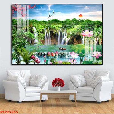 File in ấn Tranh sơn thủy thác nước FTPT2355 (bản gốc) cao cấp