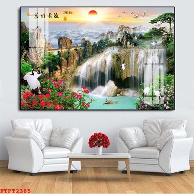 Hình ảnh file gốc Tranh sơn thủy thác nước FTPT2385 cho in UV
