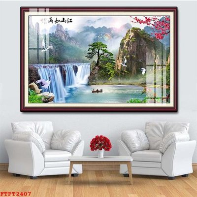 Cung cấp file tranh gốc Tranh sơn thủy thác nước FTPT2407 độc quyền