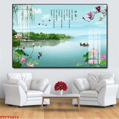 File gốc Tranh sơn thủy thác nước FTPT2416 (in lụa) cao cấp