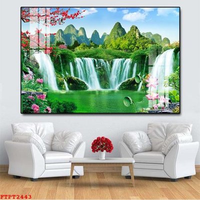 Download file gốc Tranh sơn thủy thác nước FTPT2443 (in mica) trang trí