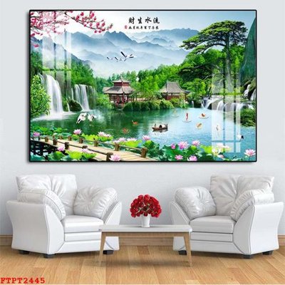 File gốc in ấn Tranh sơn thủy thác nước FTPT2445 chuẩn màu CMYK