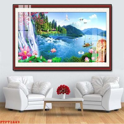 File in ấn Tranh sơn thủy thác nước FTPT2449 chuyên nghiệp