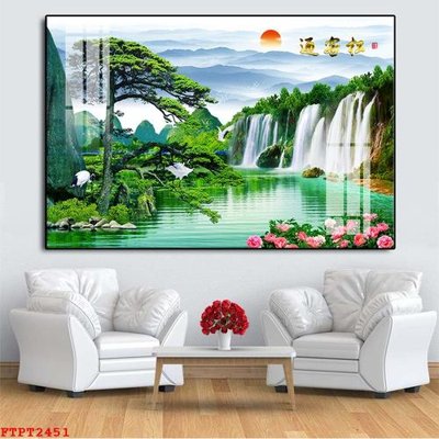 File tranh Tranh sơn thủy thác nước FTPT2451 (bản gốc) in lụa 5D