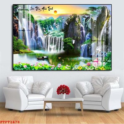 File tranh Tranh sơn thủy thác nước FTPT2478 (bản gốc) in lụa 5D
