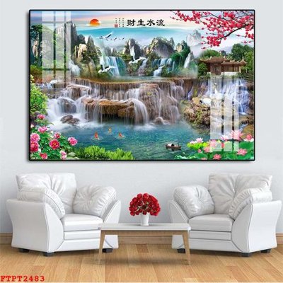 File tranh Tranh sơn thủy thác nước FTPT2483 (file gốc) chủ đề phong thủy