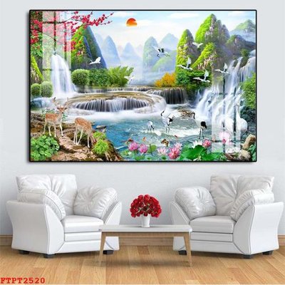 File in trần Tranh sơn thủy thác nước FTPT2520 (bản gốc) đại dương