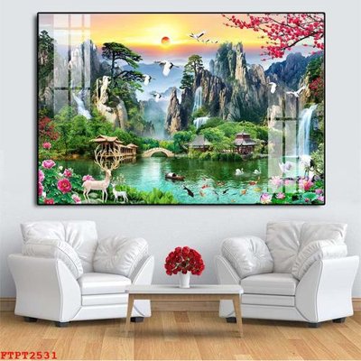 Tải file Tranh sơn thủy thác nước FTPT2531 (ảnh gốc) file AI/EPS