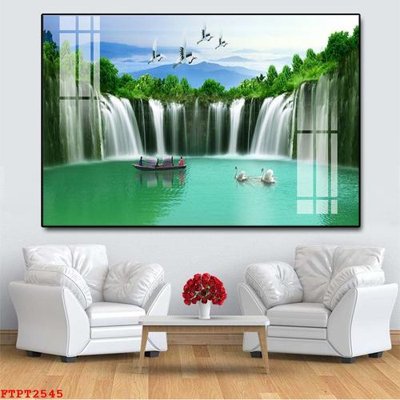 File gốc Tranh sơn thủy thác nước FTPT2545 (ảnh chi tiết) để in lụa