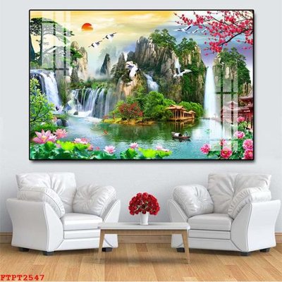 File gốc Tranh sơn thủy thác nước FTPT2547 (ảnh rõ nét) để in