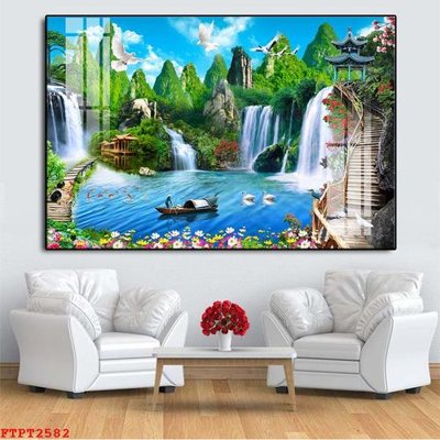 File tranh in mica Tranh sơn thủy thác nước FTPT2582 (độ phân giải cao)