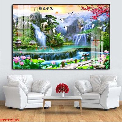 Tải file gốc Tranh sơn thủy thác nước FTPT2589 (để in lụa)