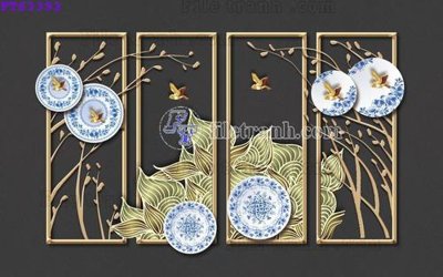 File gốc File in tranh tường hiện đại FTS3392 (in lụa) hoa văn cổ điển