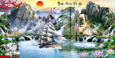 File gốc File tranh gốc in tranh tường nền tổng hợp H30132 (in lụa) tranh thuận buồm