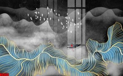 Download file gốc file tranh nền tường thủy mặc tổng hợp H6064 (in lụa) tranh 3D