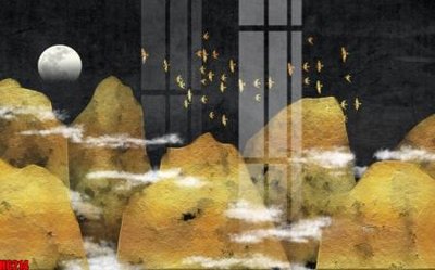 Tải file file tranh nền tường thủy mặc tổng hợp H6214 (ảnh gốc) in tráng gương